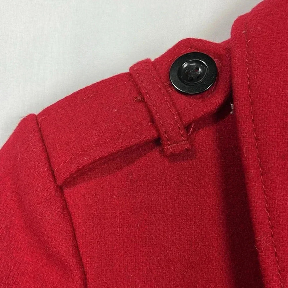 Old Navy Womens Jacket M Red Double Breasted Long Sleeve Epaulets Lined 70% Wool - Picture 4 of 13